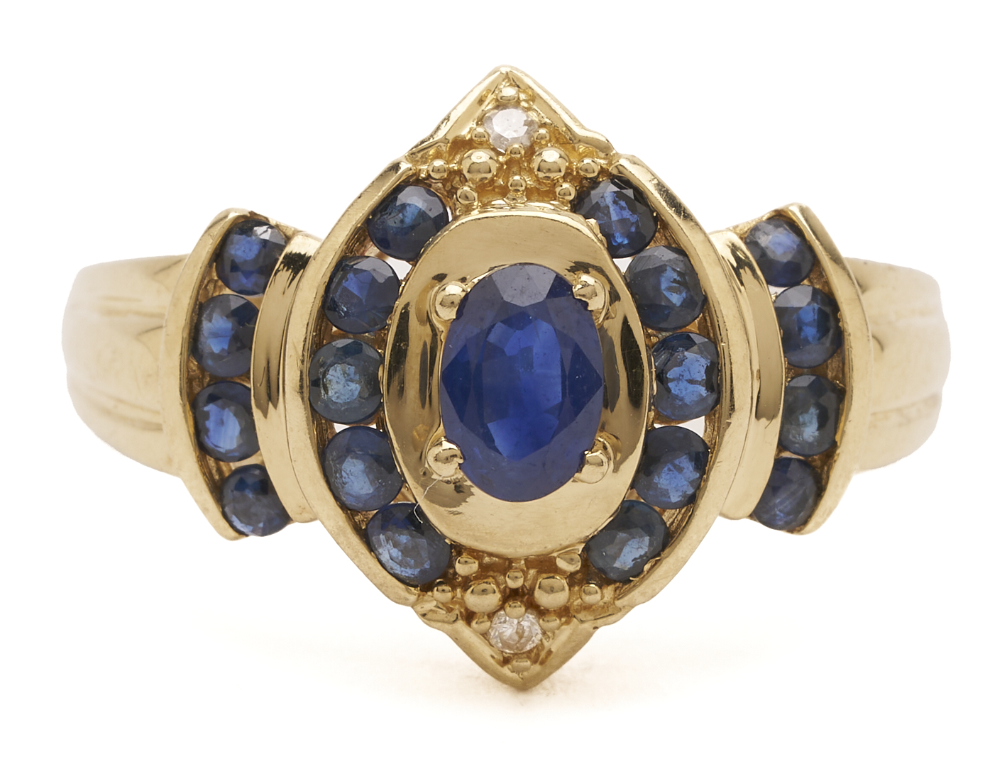 Lot 991: 14K Gold, Ruby & Pearl Floral Brooch and 14K Yellow Gold, Sapphire & Diamond Ring