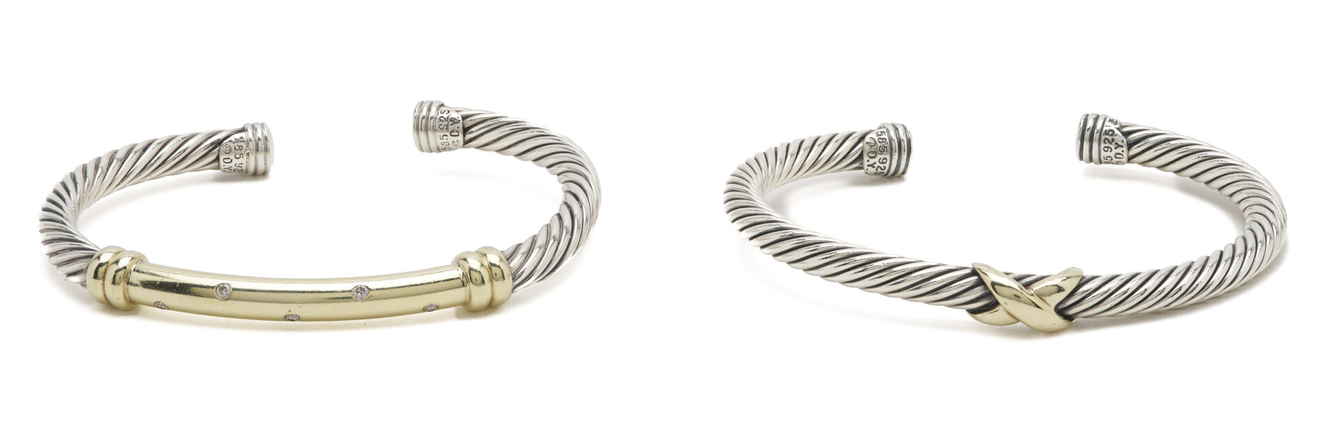 Lot 992: David Yurman Diamond Cable Bracelet and Gold X Cable Cuff Bracelet
