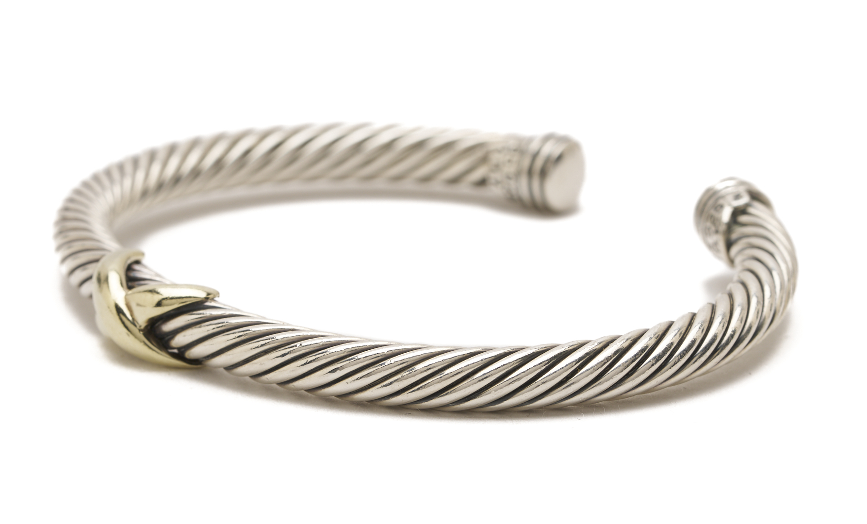 Lot 992: David Yurman Diamond Cable Bracelet and Gold X Cable Cuff Bracelet