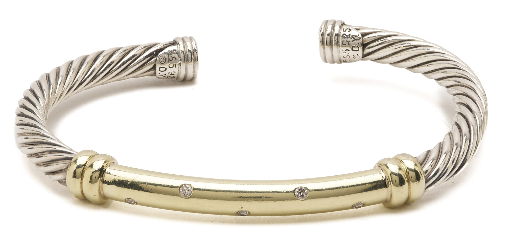 Lot 992: David Yurman Diamond Cable Bracelet and Gold X Cable Cuff Bracelet