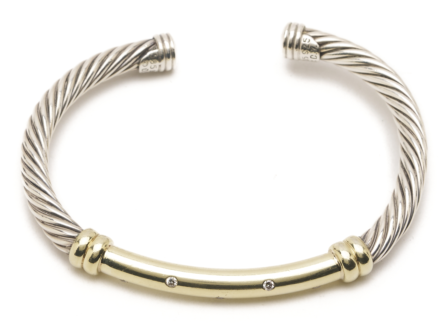 Lot 992: David Yurman Diamond Cable Bracelet and Gold X Cable Cuff Bracelet