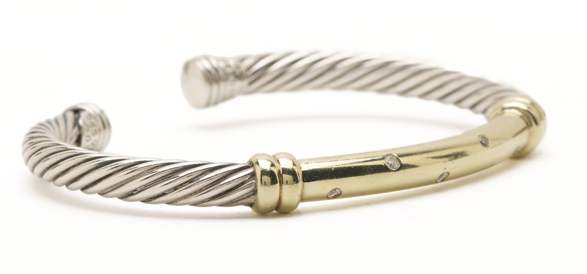Lot 992: David Yurman Diamond Cable Bracelet and Gold X Cable Cuff Bracelet