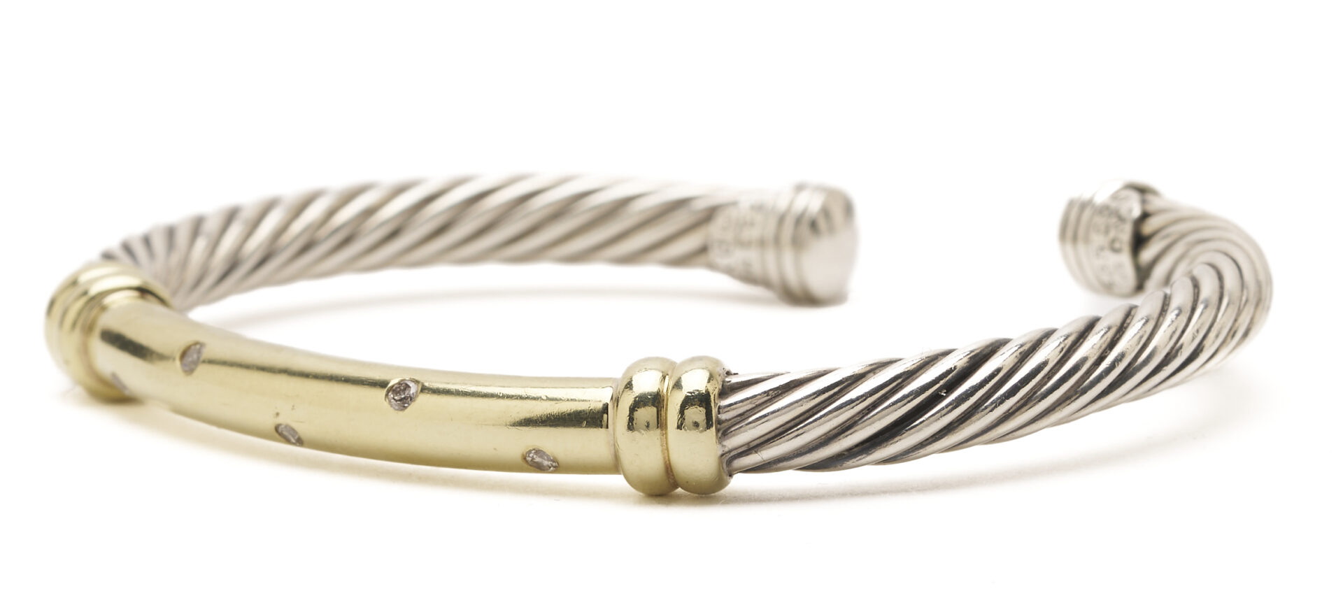Lot 992: David Yurman Diamond Cable Bracelet and Gold X Cable Cuff Bracelet