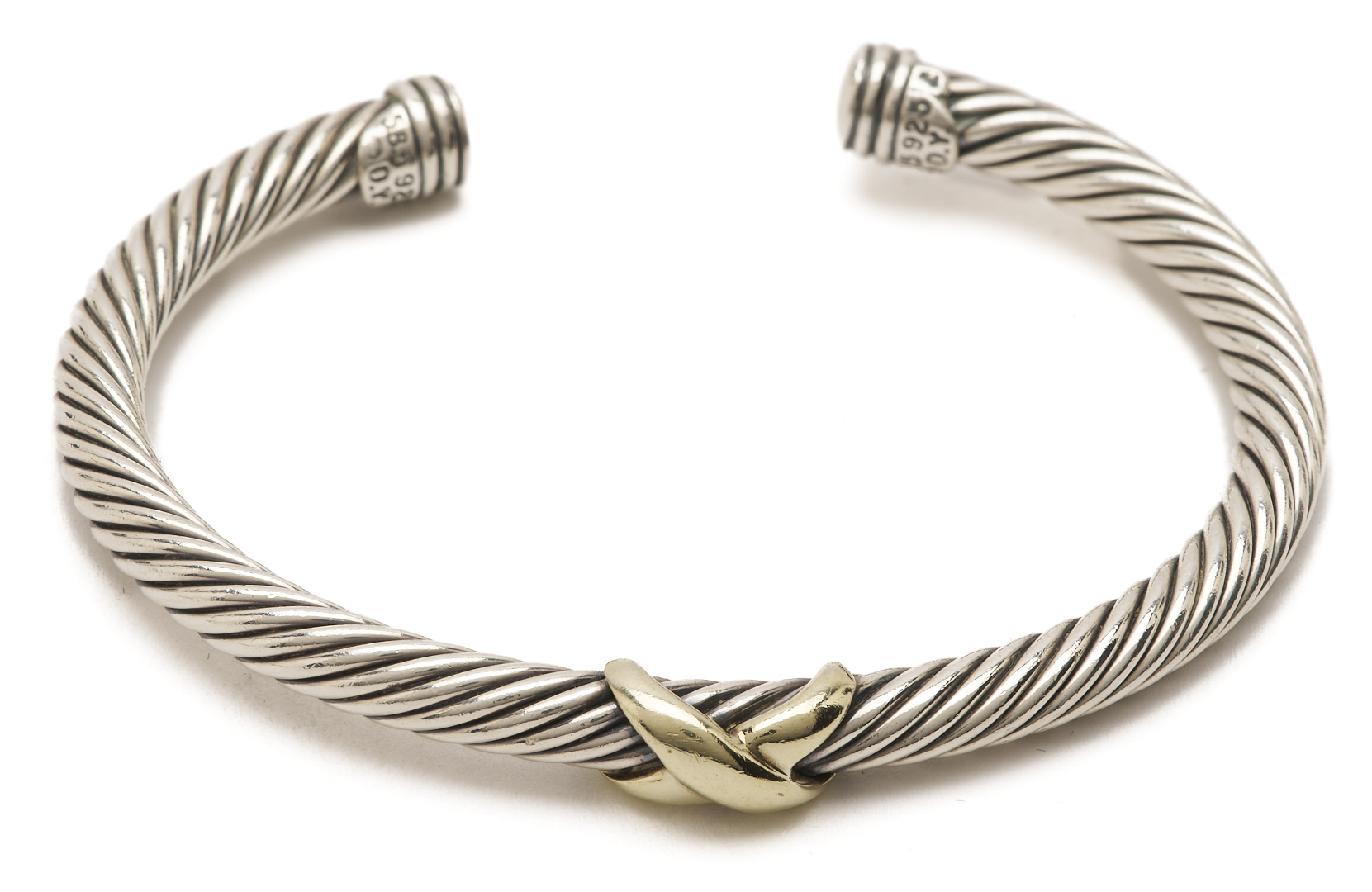 Lot 992: David Yurman Diamond Cable Bracelet and Gold X Cable Cuff Bracelet