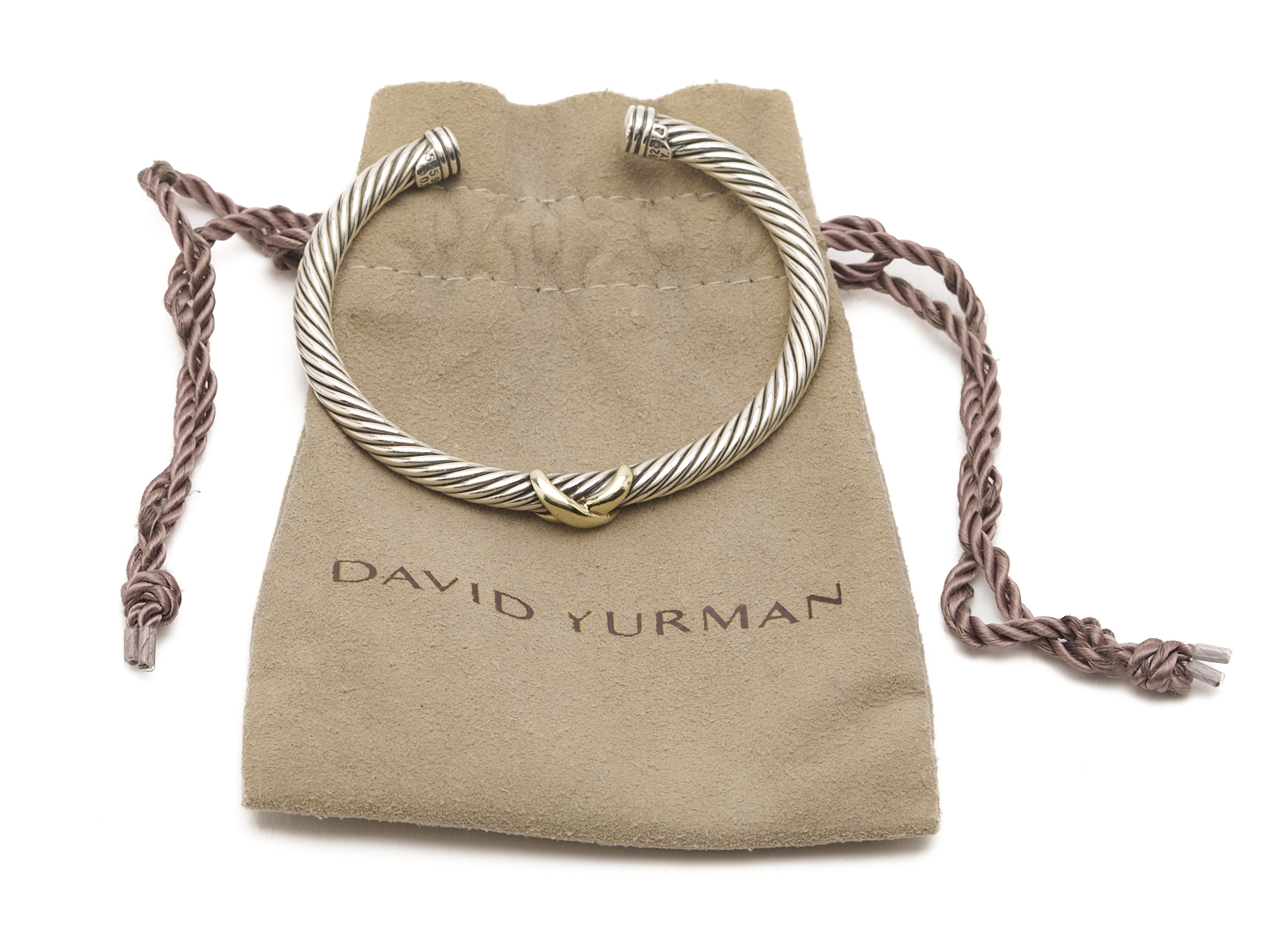 Lot 992: David Yurman Diamond Cable Bracelet and Gold X Cable Cuff Bracelet