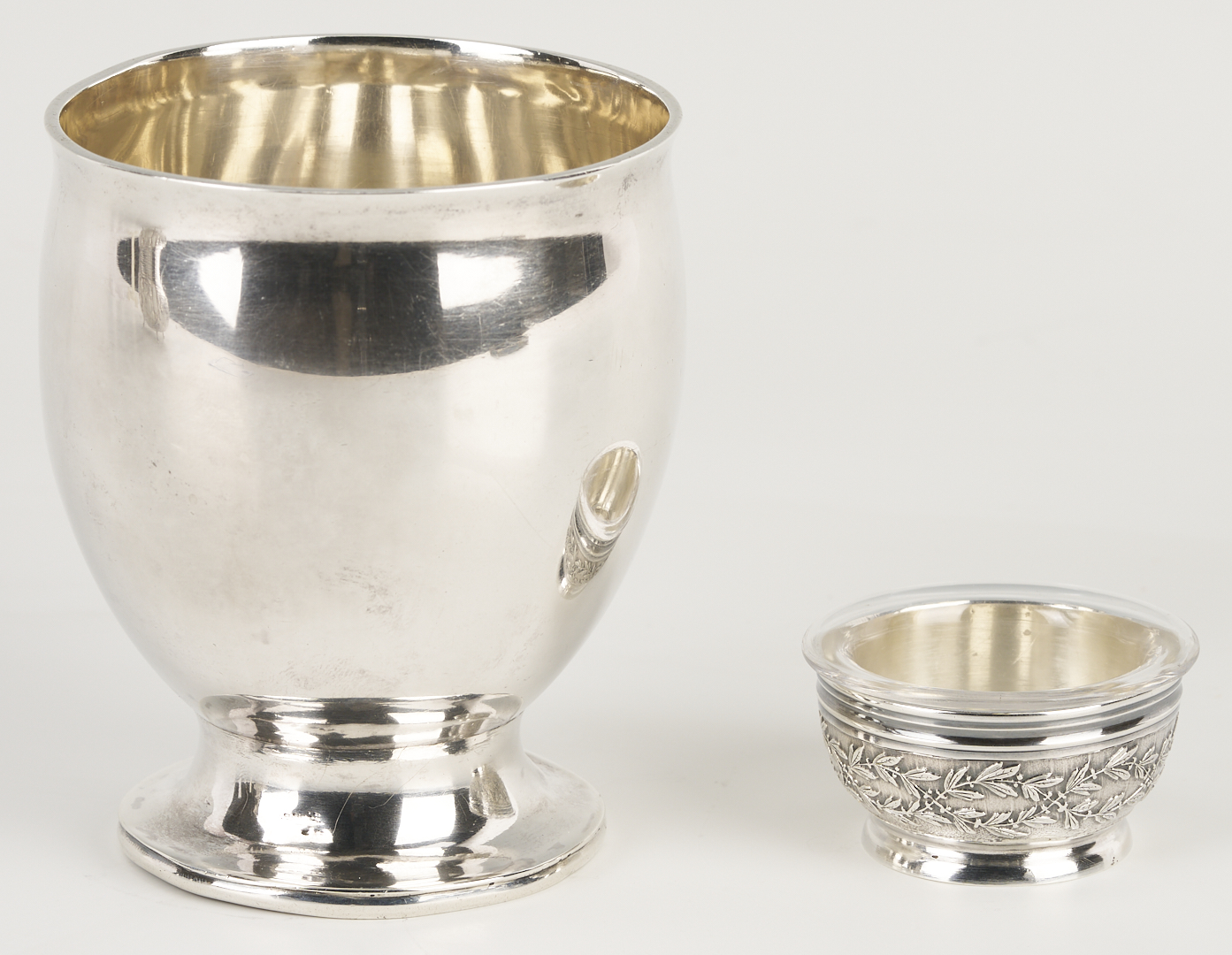 Lot 995: Sterling Teapot, Coin Silver Goblet & Odiot French Salt