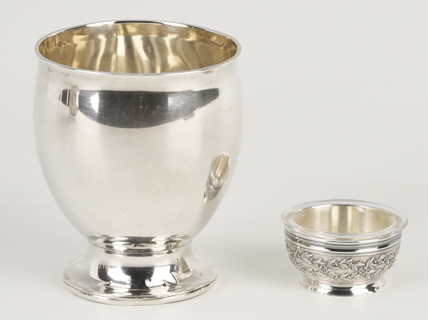 Lot 995: Sterling Teapot, Coin Silver Goblet & Odiot French Salt