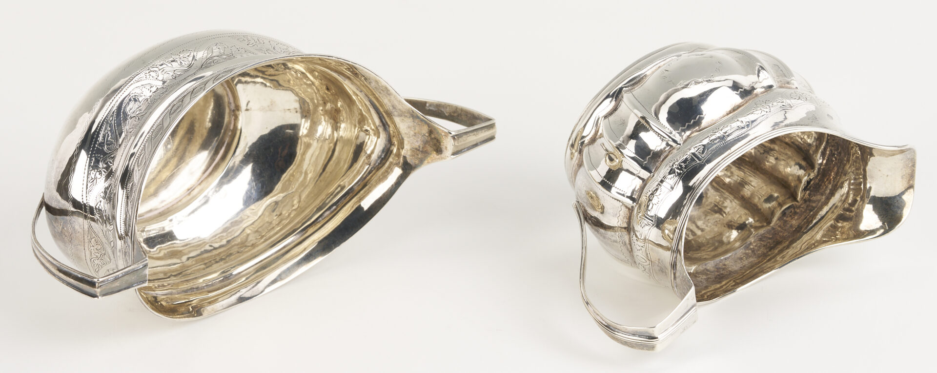 Lot 996: Irish Sterling Sugar Bowl & Cream Jug plus English Ladle, 3 pcs