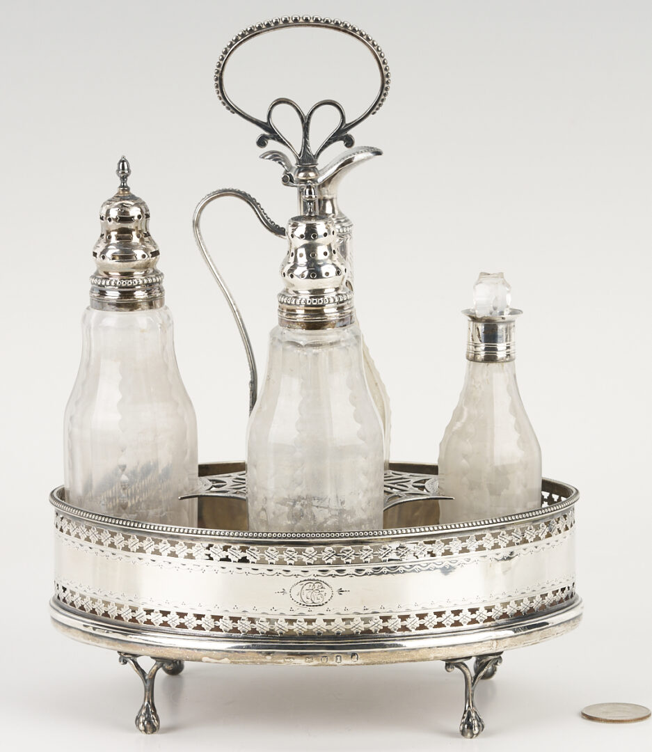 Lot 997: English Sterling Cruet Set plus Silverplated Fish Servers