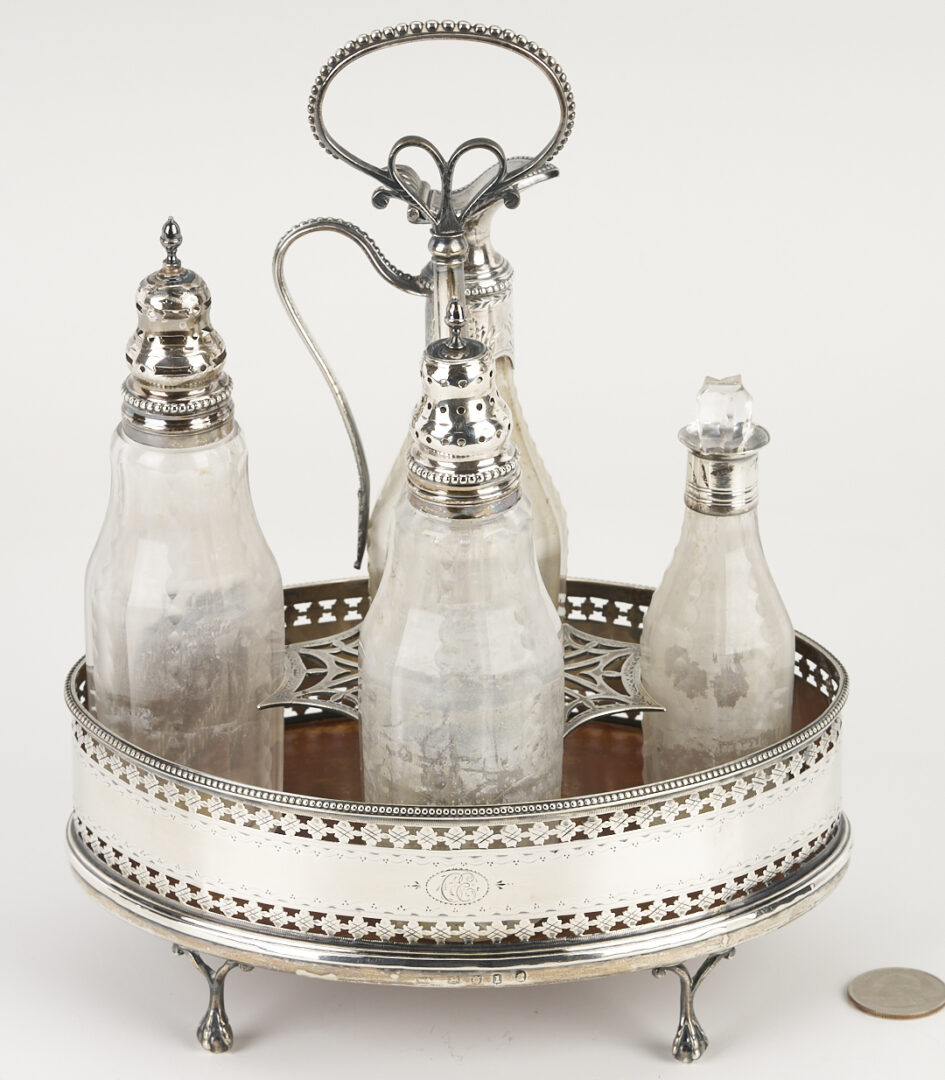 Lot 997: English Sterling Cruet Set plus Silverplated Fish Servers