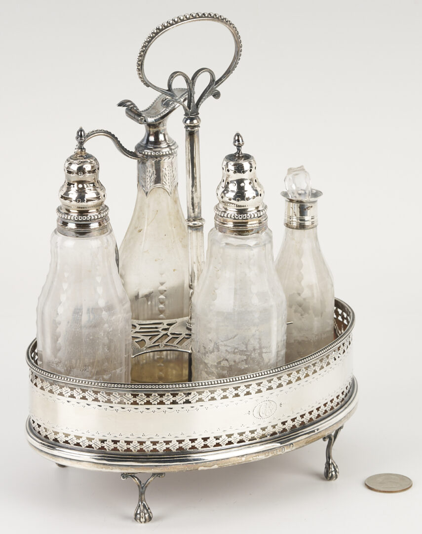 Lot 997: English Sterling Cruet Set plus Silverplated Fish Servers