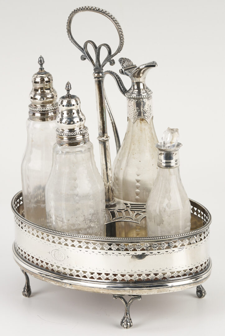 Lot 997: English Sterling Cruet Set plus Silverplated Fish Servers