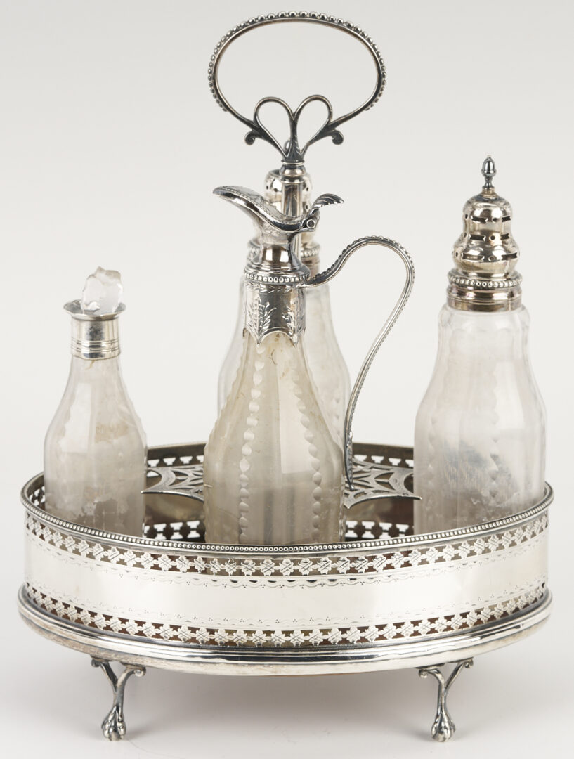 Lot 997: English Sterling Cruet Set plus Silverplated Fish Servers