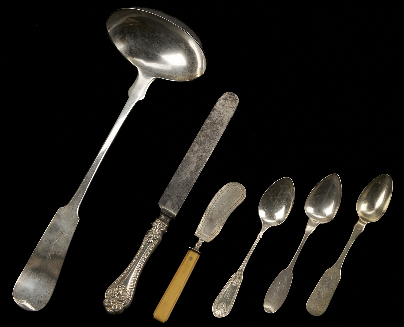 Lot 999: Assorted Coin & Sterling Silver Incl. Ladle, 12 Knives