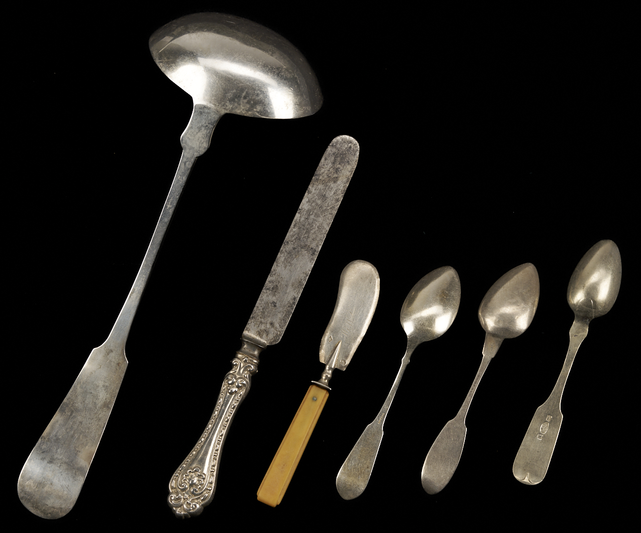 Lot 999: Assorted Coin & Sterling Silver Incl. Ladle, 12 Knives