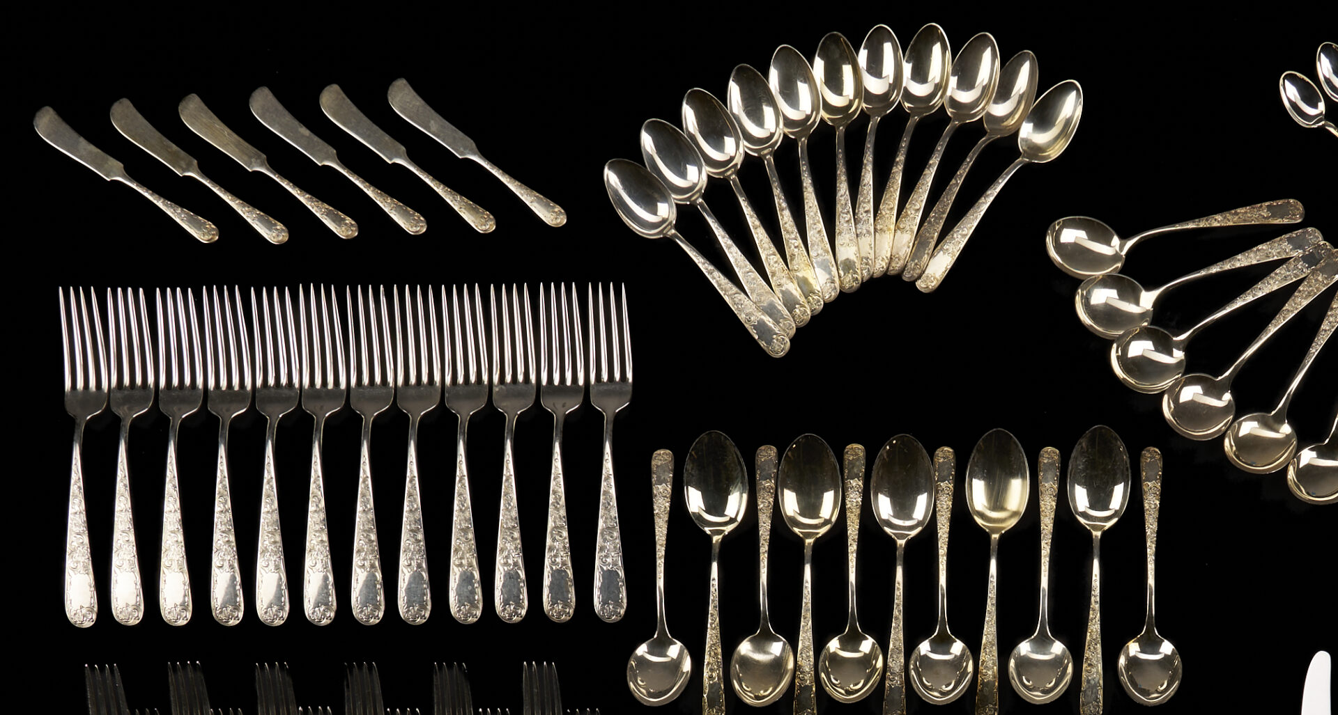 Lot 99: 125 Pcs Kirk Old Maryland Sterling Flatware Plus 4 Others