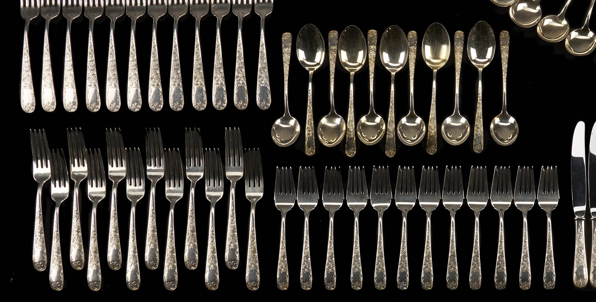 Lot 99: 125 Pcs Kirk Old Maryland Sterling Flatware Plus 4 Others