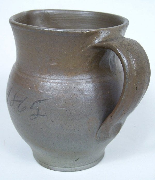 Lot 61: Southern stoneware pitcher, Jessee Vestal, Washington Co., Virginia, signed and dated