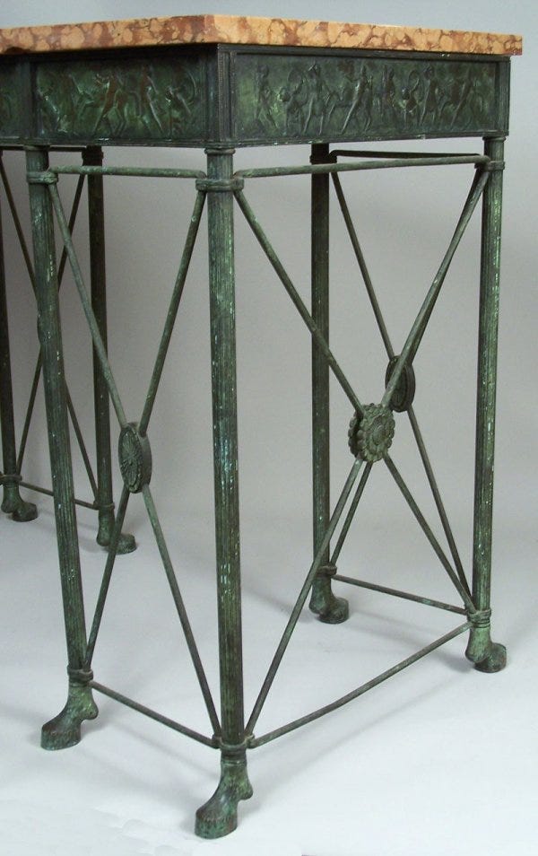 Lot 186: An important and rare Oscar Bach classical console table and mirror, signed