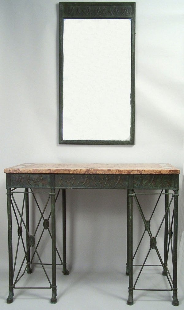 Lot 186: An important and rare Oscar Bach classical console table and mirror, signed