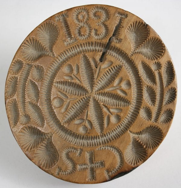 Lot 55: Exceptional carved folk art mold, dated 1831