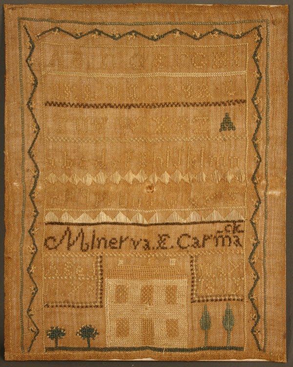 Lot 57: East Tennessee sampler, Minerva Carmack 1845