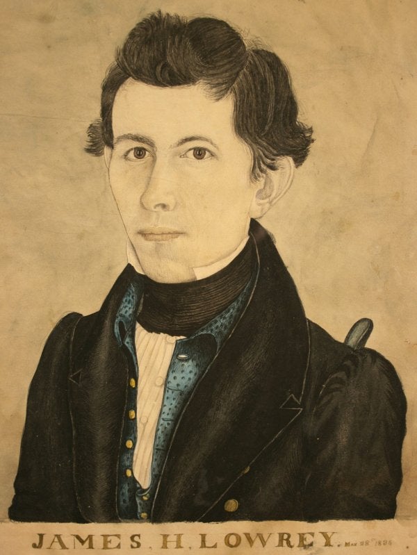 Lot 84: Important Southern watercolor of James Lowrey, 1836