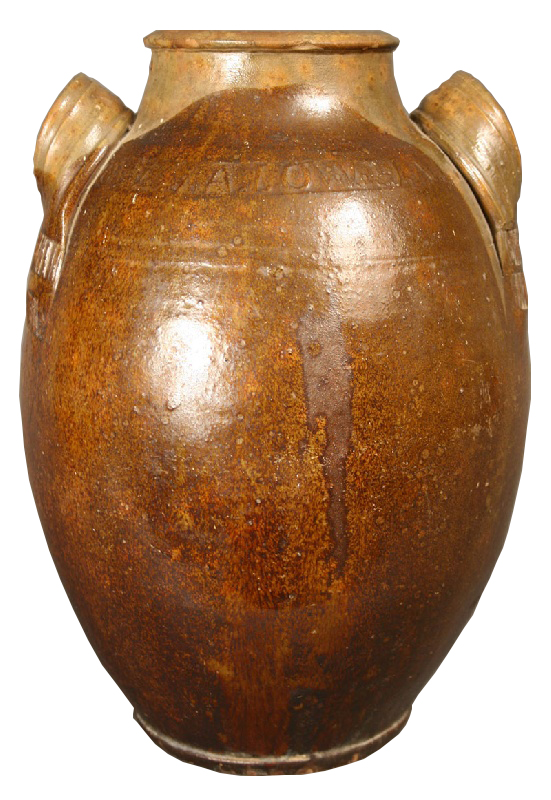 Lot 64: Exceptional and rare Greene County, TN redware jar, marked,  J.A. Lowe