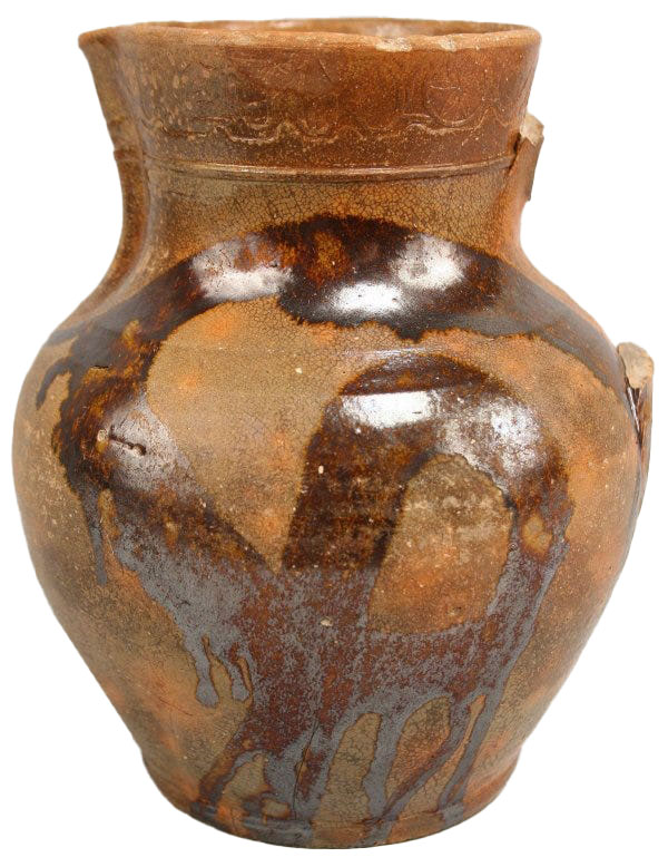 Lot 78: Greene Co., Tennessee redware pitcher, stamped C.A. Haun