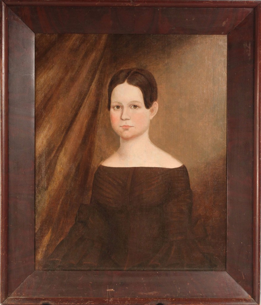 Lot 279: American School, 19th c. portrait of a girl