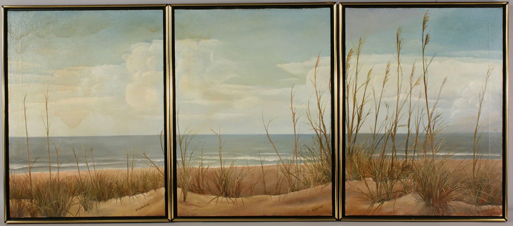 Lot 526: Lot of 3 Oil on Canvas Panoramic Seascapes, W. Sch