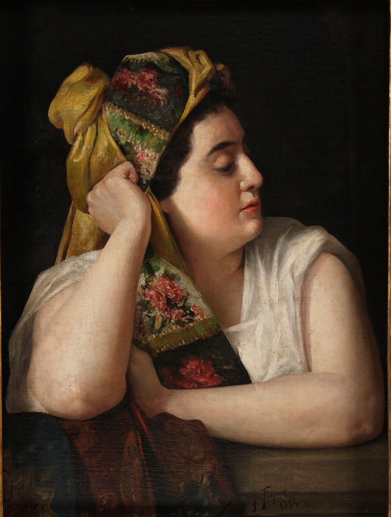 Lot 328: Spanish School 19th c., portrait of woman w turban