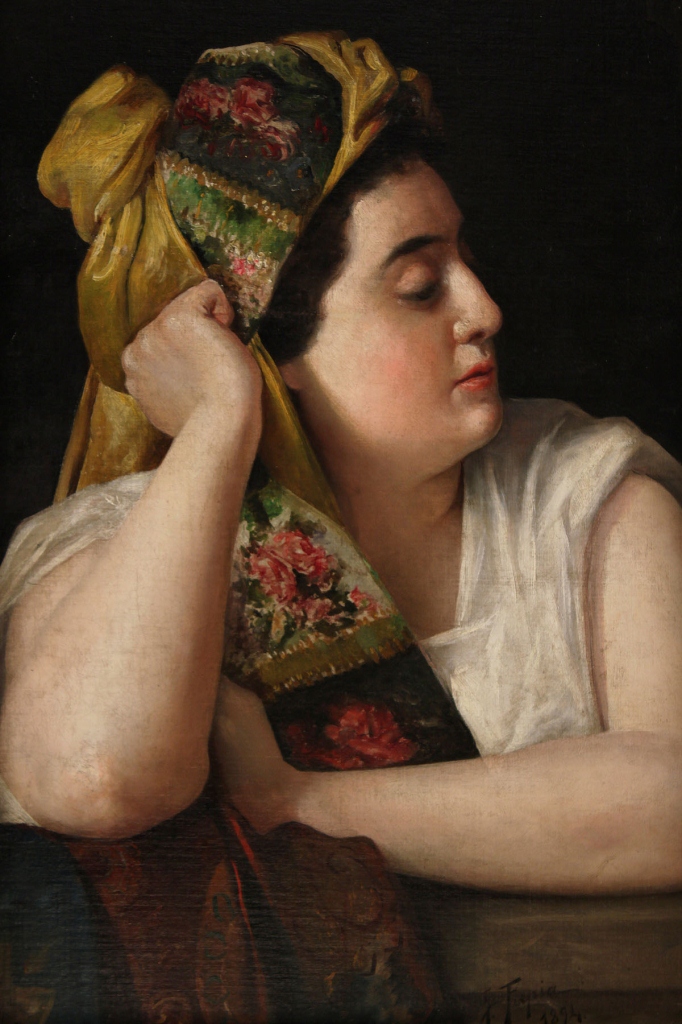 Lot 328: Spanish School 19th c., portrait of woman w turban