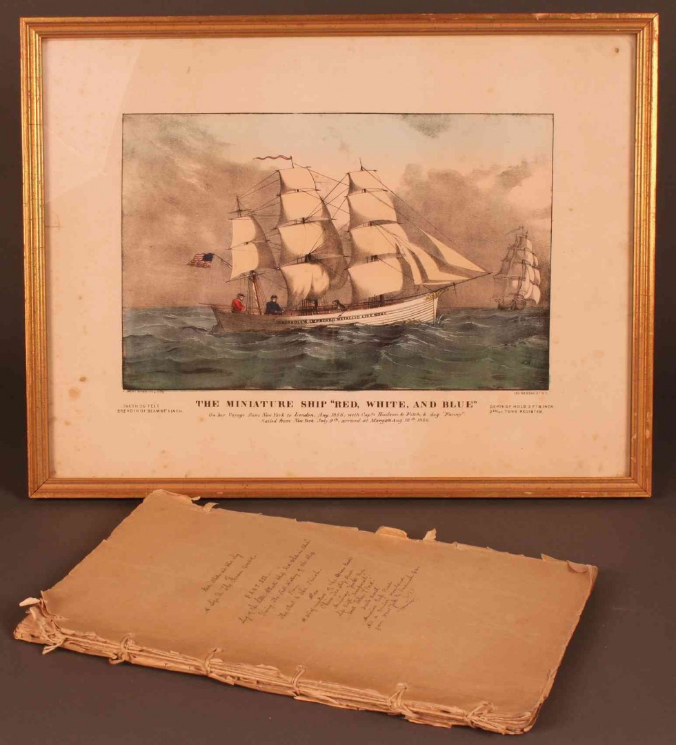 Lot 81: Rare flag & archive from ship "Red White and Blue"