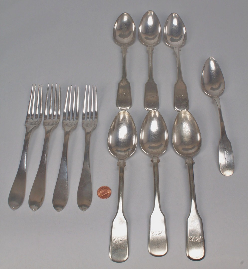 Lot 369: Assembled group of European silver flatware, 11