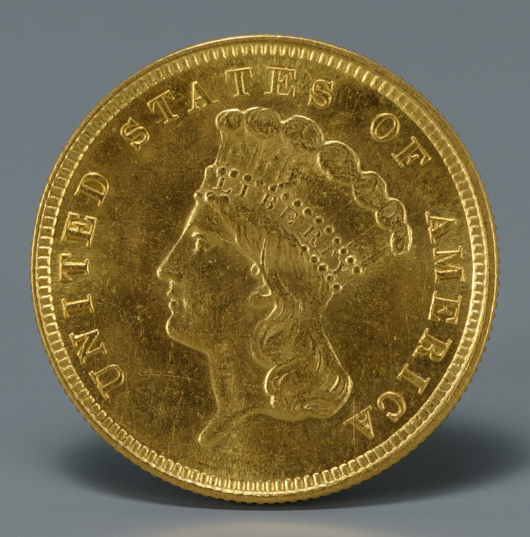 Lot 742: Three 1882 U.S. 3 Dollar Gold Coins