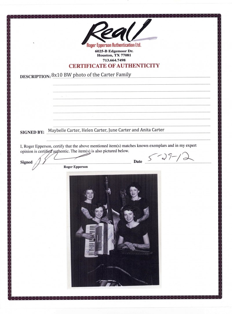Lot 592: Signed 8×10 Carter Sisters Photograph