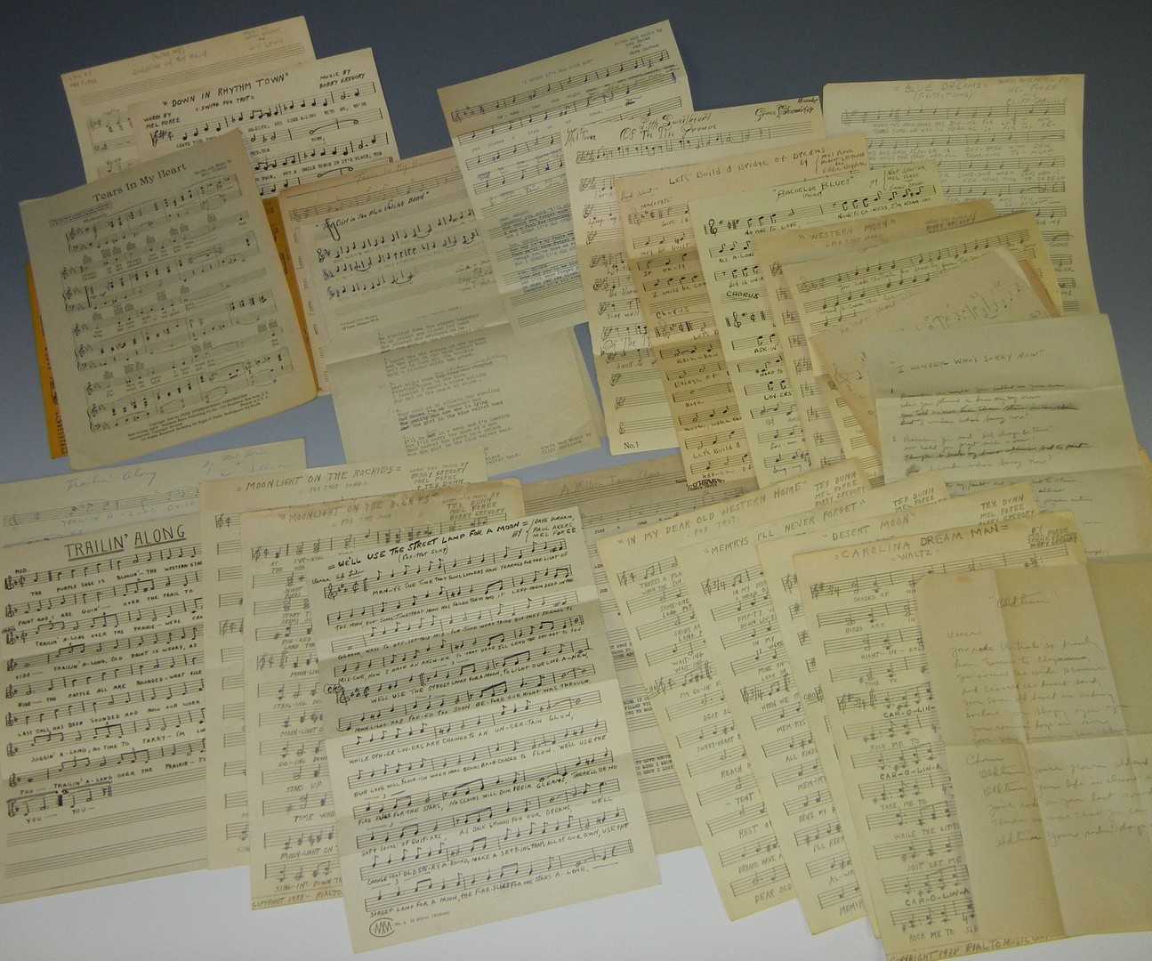 Lot 732: Box of Country Music handwritten songs by Mel Fore