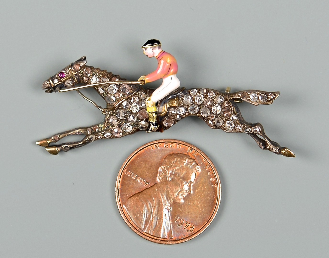 Lot 77: 14K Diamond Horse Jockey Pin