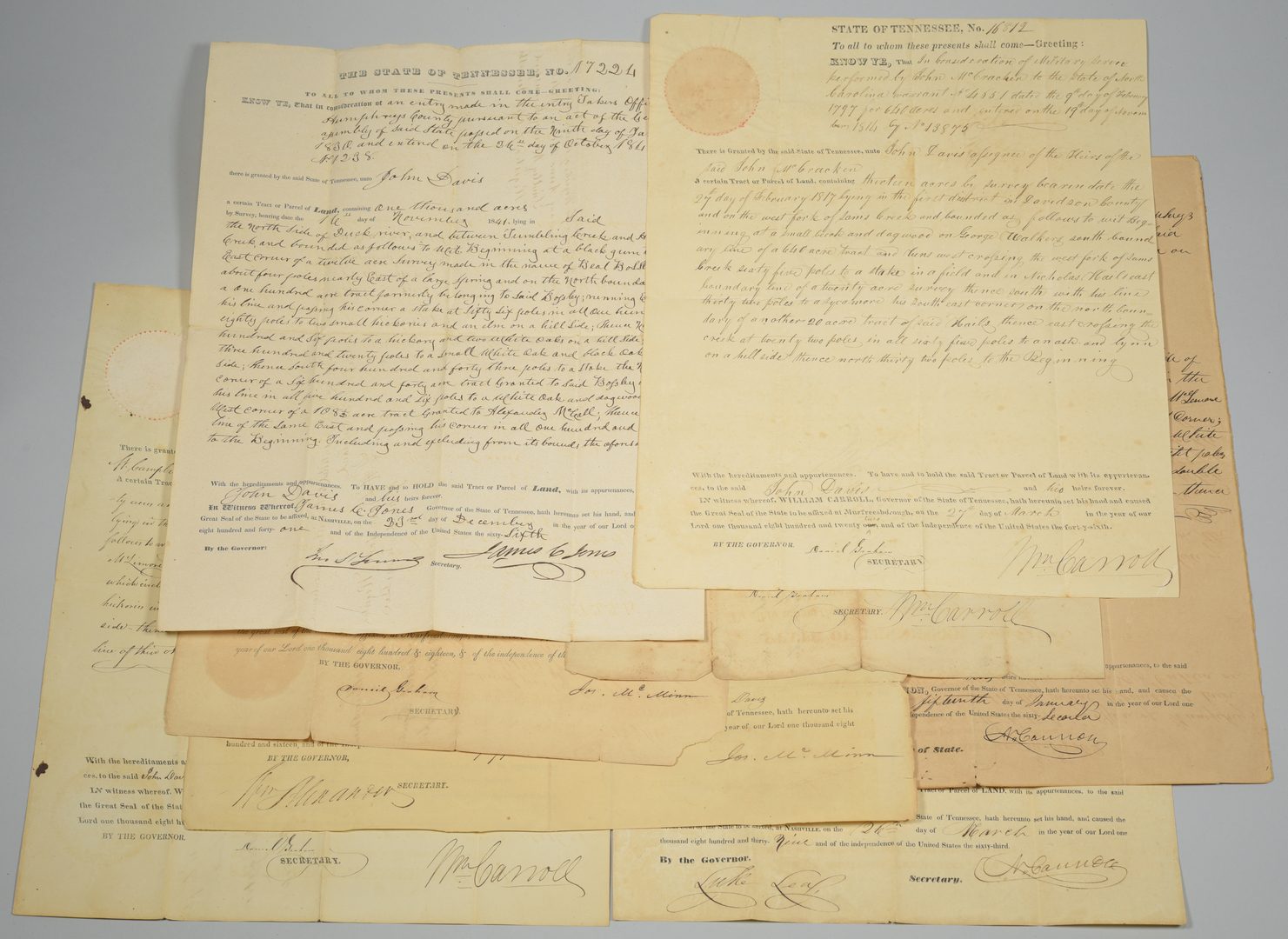 Lot 739: 8 Land Grants signed by TN Governors