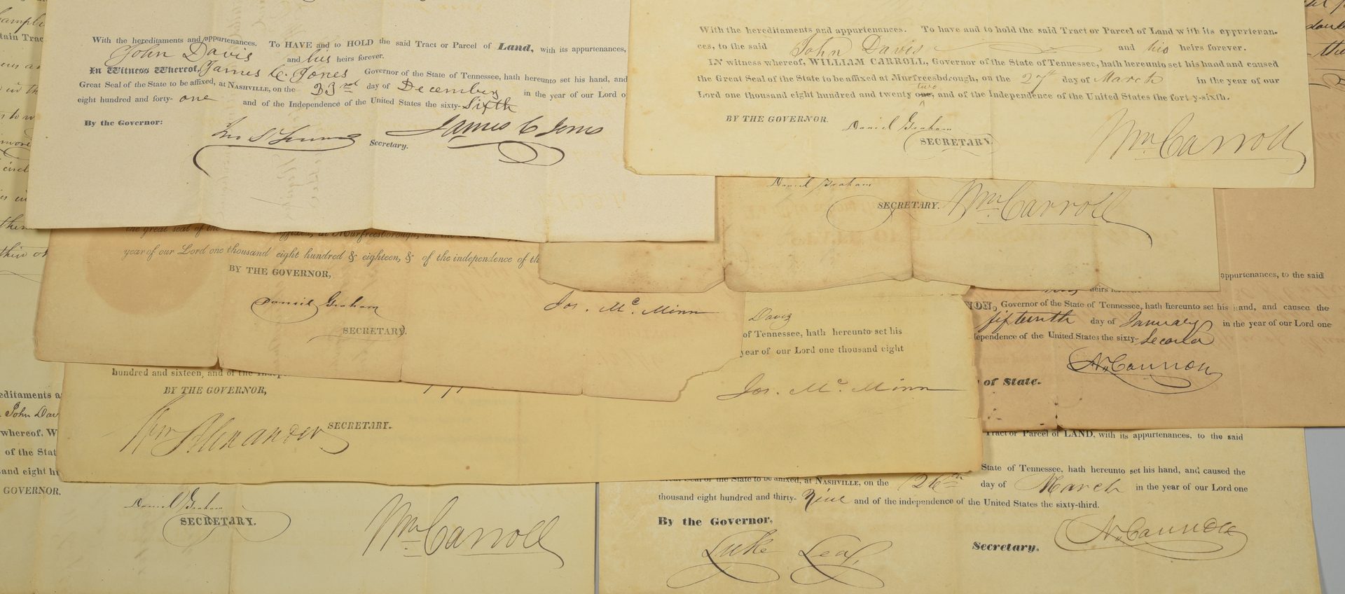 Lot 739: 8 Land Grants signed by TN Governors
