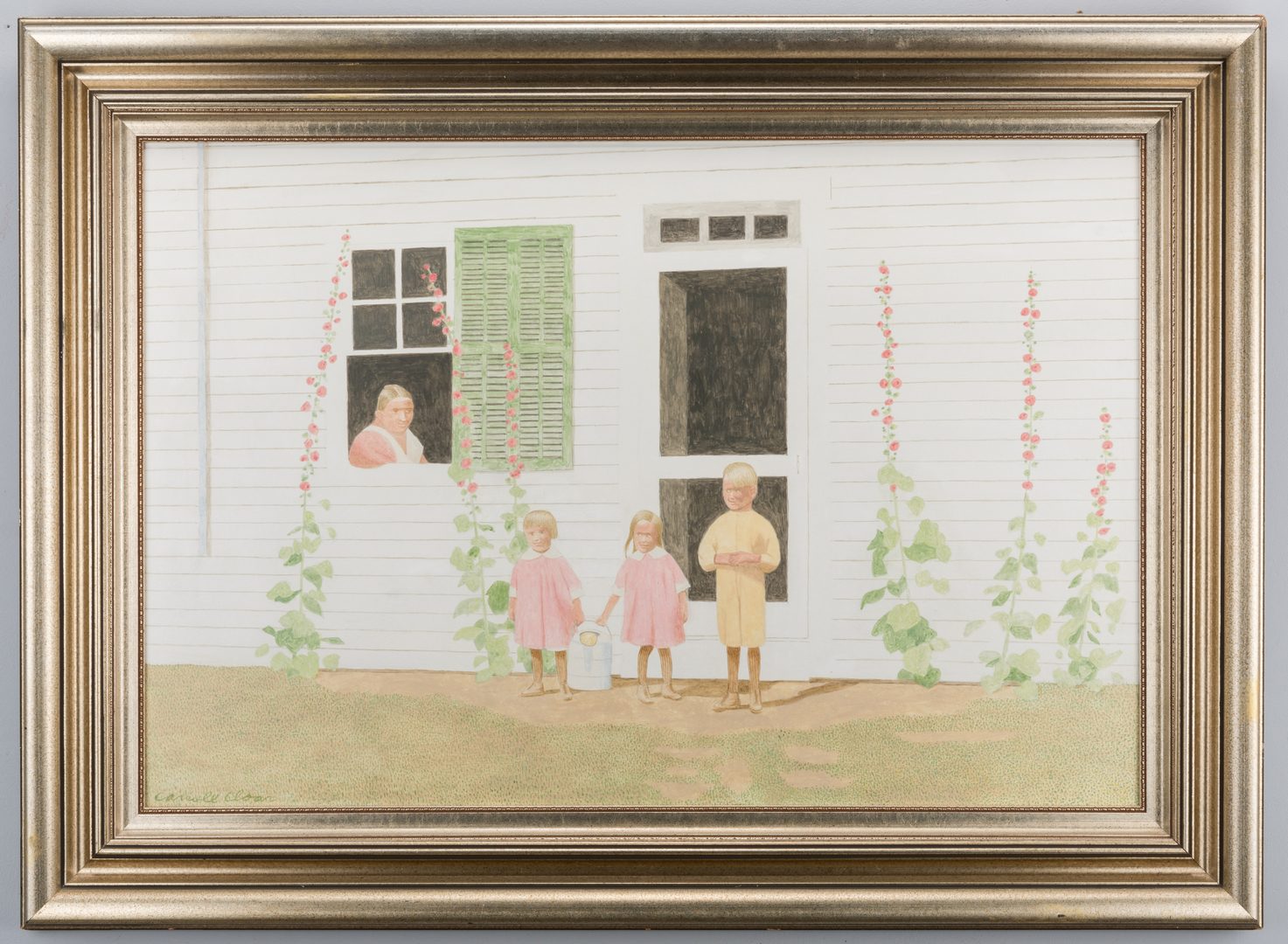 Lot 181: Carroll Cloar painting, The Watering Detail