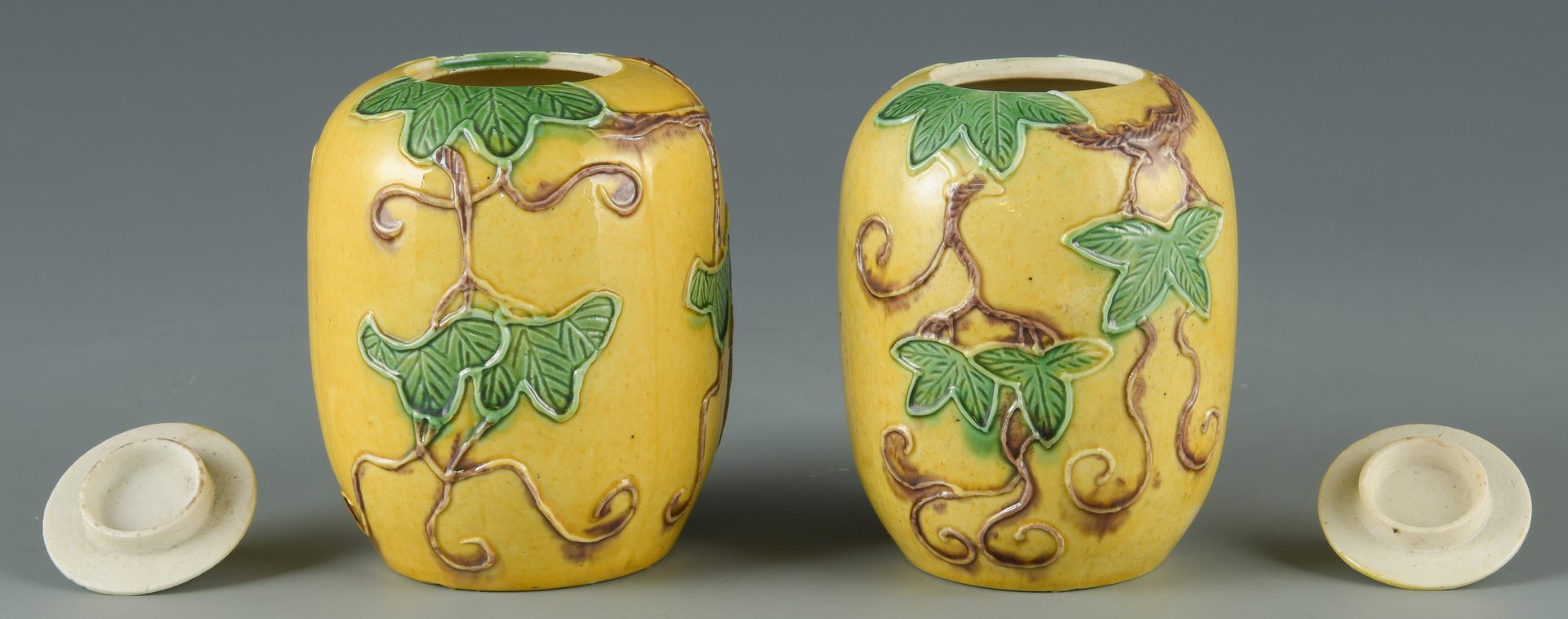 Lot 29: Pair Sancai Glazed Miniature Jars