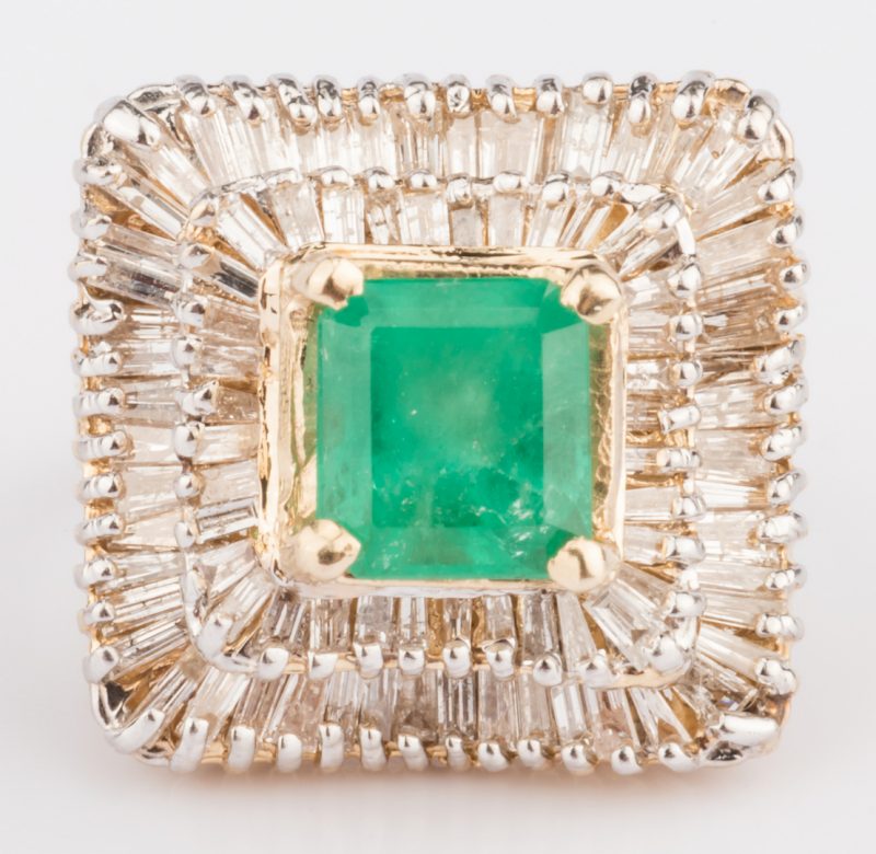 Lot 313: 14K Emerald & Diamond Dinner Ring