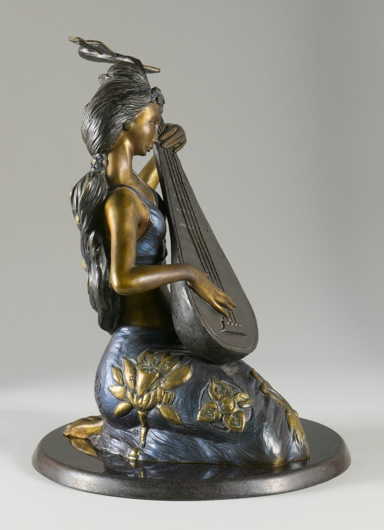 Lot 38: Bronze Pipa Melody Sculpture, Jiang Tie-feng