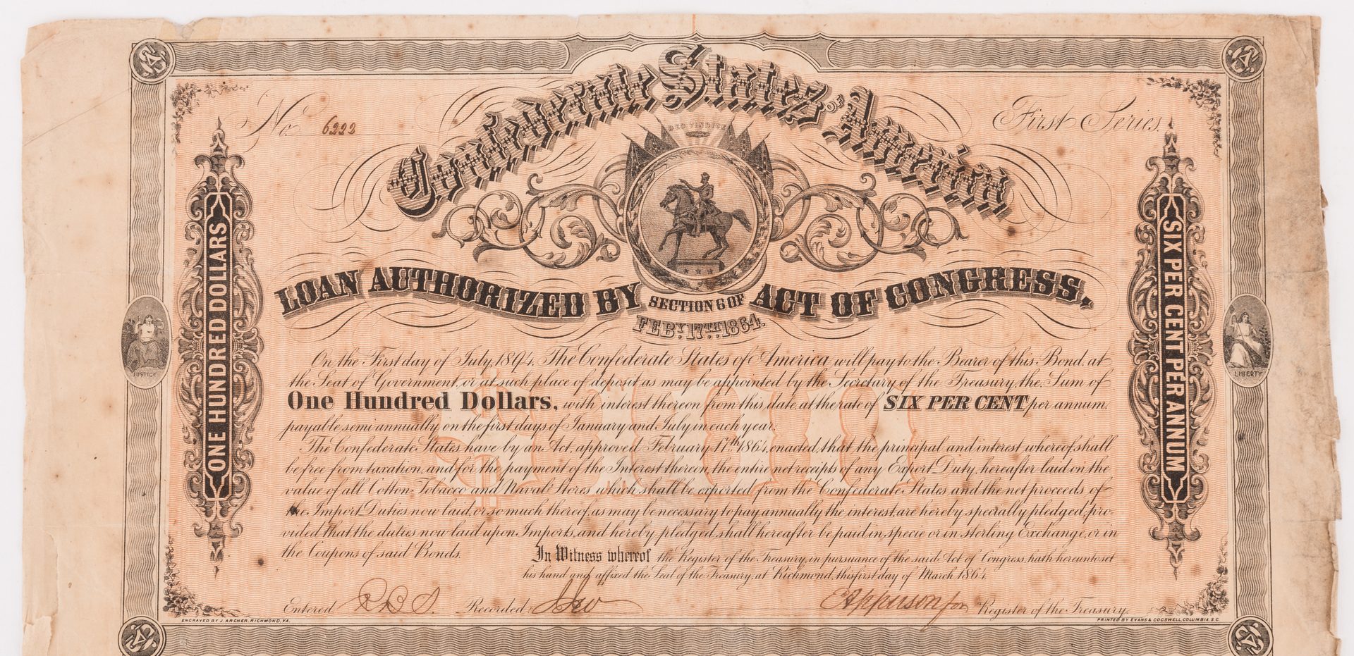 Lot 889: Grouping of 3 Confederate Bonds & 1 SC Bond Note, 4 items