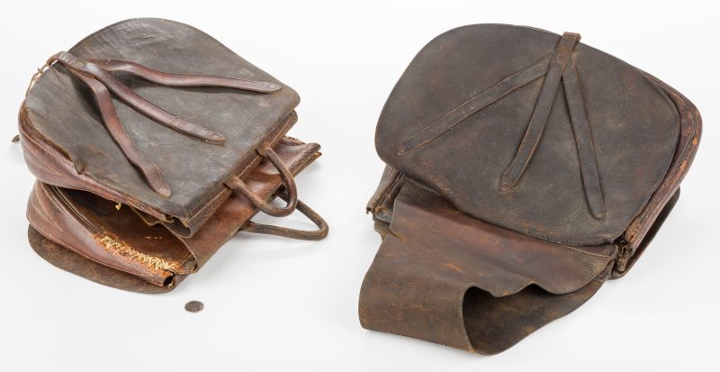 Lot 219: 2 TN Civil War Era Crow or Y-Strap Leather Saddlebags, Greene Co.