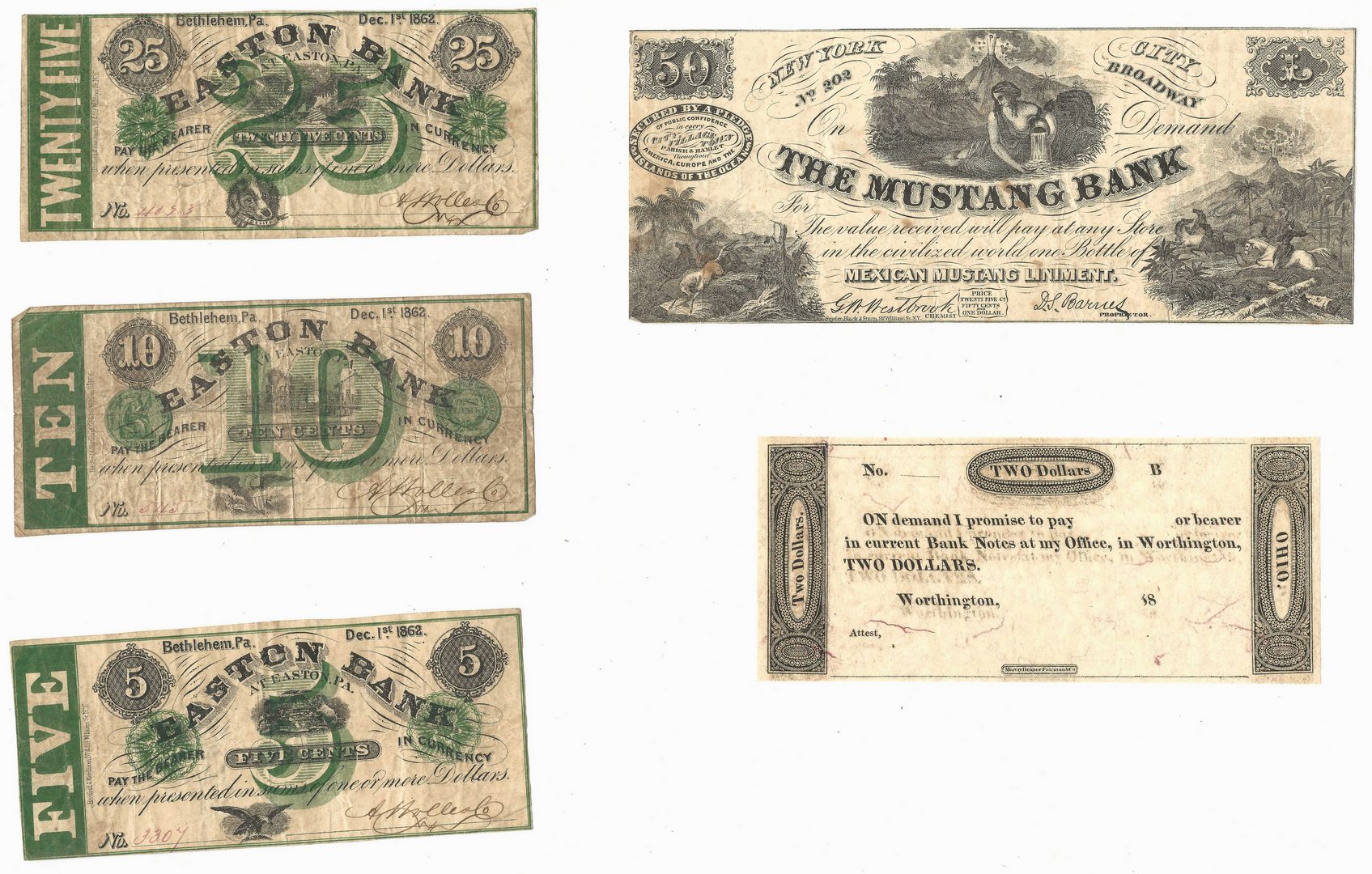 Lot 890: Northern Currency and Newspaper, inc. Pre Civil War, 6 items