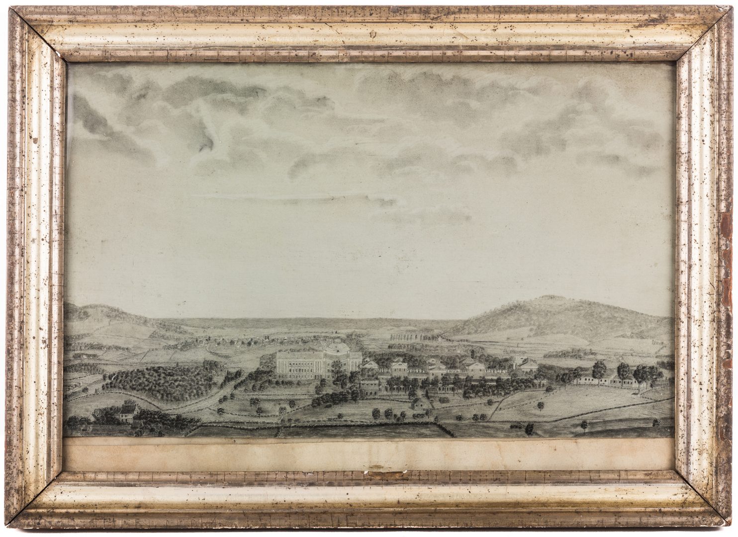 Lot 439: 19th C. Bird’s Eye View, Univ. of Virginia and Charlottesville from Lewis Mountain