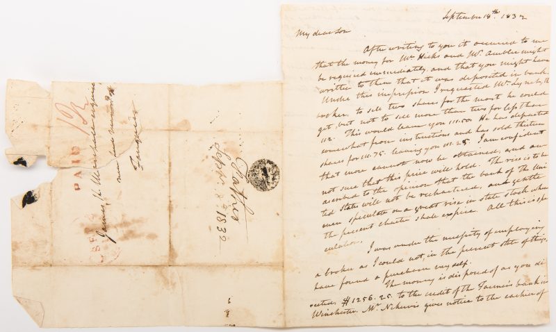Lot 259: 1 John Marshall Signed Letter to Son, dated 1832